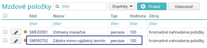 Funkcie pre efektívne spracovanie miezd/hromadné nahradenie položky Do políčka Nová hodnota vyberte mzdovú položku SMF20301 Odmeny mesačné.