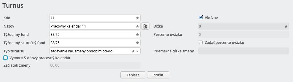 HUMANET PERSONALISTIKA A MZDY časť I. - desiatkový kalendár, v ktorom sú jednotlivé zmeny vyjadrené počtom hodín trvania ako desatinné číslo, napr. zmena trvá 7,5 h.