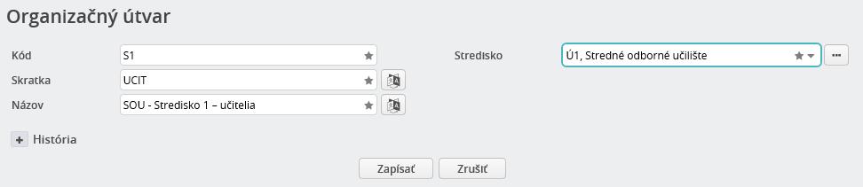 V tomto prípade, ak užívateľ potrebuje, aby organizačnú jednotku videli iba užívateľa jednej organizácie, vyberie do políčka túto organizáciu.
