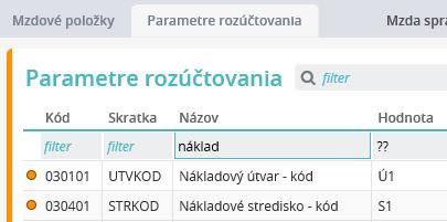 Pomocné dáta PAM/Organizačná štruktúra Rozdelenie mzdových nákladov ako je uvedené na obrázku vyššie zabezpečujú parametre rozúčtovania, napr.