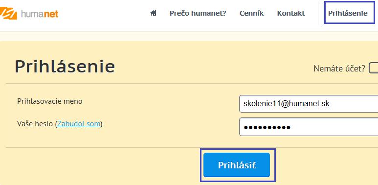 Prihlásenie do systému/vstup do systému cez registráciu na portáli www.humanet.