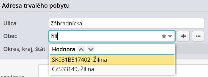 Volieb vo Výberovom zozname môže byť viac, vtedy môžete položku buď vyhľadať zo zoznamu zadaním textového reťazca do políčka, alebo sa môžete presúvať v zozname položiek pomocou šípok z jednej strany