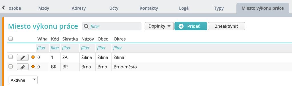 Základné nastavenia/organizácie Miesto výkonu práce Záložka je určená na definovanie miesta výkonu práce.