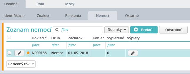HUMANET PERSONALISTIKA A MZDY časť I. UPOZORNENIE: Len pri označenom políčku Doniesol doklad systém vypočíta do mzdy náhradu príjmu pri dočasnej pracovnej neschopnosti.