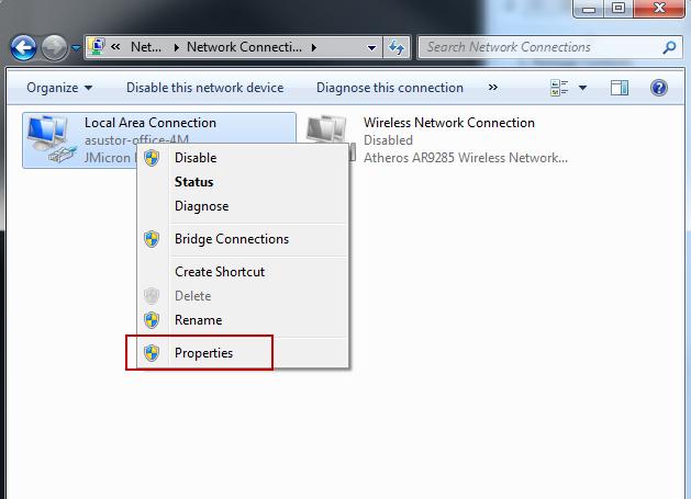 Right-click on [Local Area Connection]