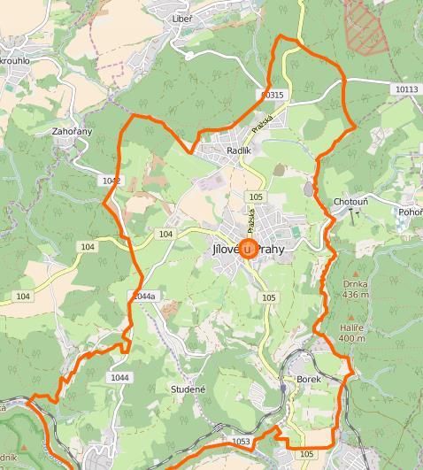 10 Křižovatka silnic II/105 a III/00315 Křižovatka se nachází ve městě Jílové u Prahy asi 20 km jižně od hlavního města Praha. Křižovatka leží severně od města na jeho vjezdu.