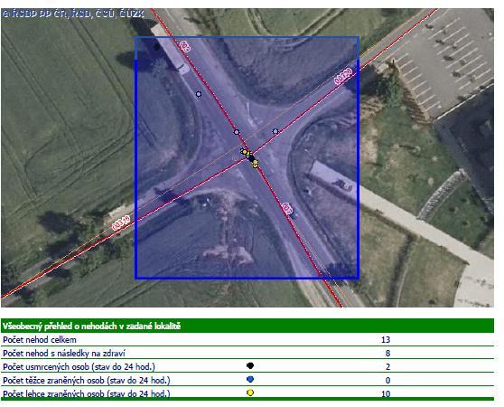 11.2 Nehody v prostoru křižovatky Dopravní nehody v prostoru křižovatky jsou zpracovány dle jednotné dopravní vektorové mapy (www.jdvm.cz). Nehody jsou zaznamenány od 1.1.2007 do 31.1.2015.