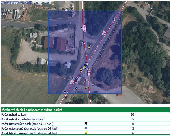 12.2 Nehody v prostoru křižovatky Dopravní nehody v prostoru křižovatky jsou zpracovány dle jednotné dopravní vektorové mapy (www.jdvm.cz). Nehody jsou zaznamenány od 1.1.2007 do 31.1.2015.