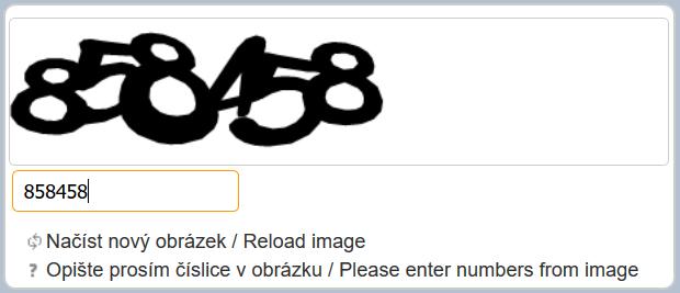 3) Žadatel opíše šest číslic z obrázku. Pokud jsou čísla nečitelná, může požádat o nový obrázek kliknutím na nápis Načíst nový obrázek.