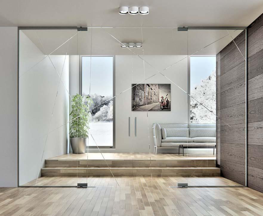 SKLENĚNÉ STĚNY Unikátní systém stěn SAPELI vám umožní dokonale sladit interiér, a to včetně povrchové úpravy lišt, závěsů a kliky.