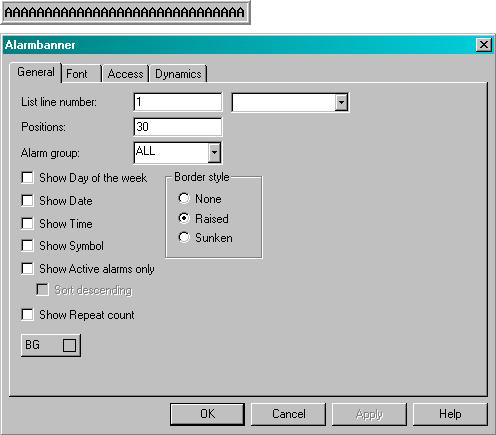 Programování Grafické zobrazení a řízení 7 Alarm banner Objekt, který se používá pro zobrazení řádku ze seznamu alarmů.