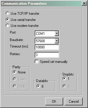 7 Programování Přenos projektů 174AEN Nastavení v dialogovém okně komunikačních parametrů. Parametry Popis Use TCP/P transfer Zadejte, zda se má projekt přenášet přes TCP/P.