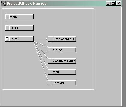 Programování Programování pomocí programovacího softwaru 7 Vytvoření bloků pomocí manažeru bloků Po založení projektu se na obrazovce zobrazí manažer bloků.
