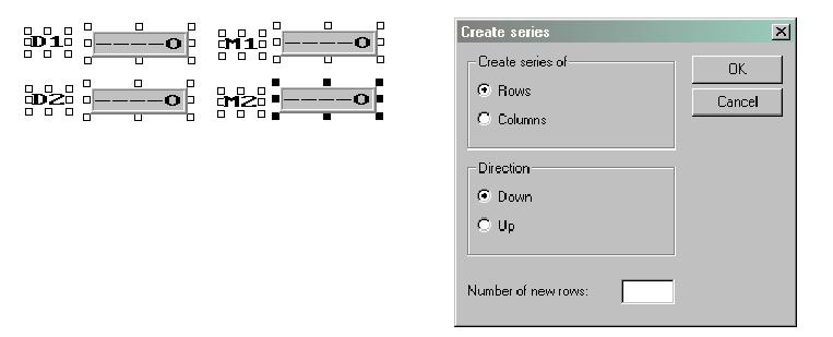 7 Programování Programování pomocí programovacího softwaru 2. Následně objekty označte a vyberte v menu [Object] / [Create series of] (Vytvořit sérii). 1417AEN Poté se zobrazí dialogové okno. 3.