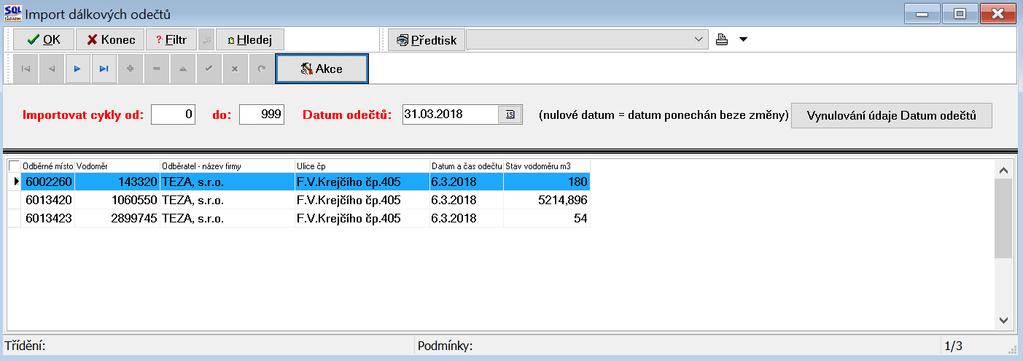 Při exportu i importu se zadává cyklus, za který se data zpracují a lze změnit složku pro uložení souborů. Na panelu Export se zadá číslo cyklu a poté stiskne tlačítko Uložení souborů. 2.