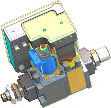 Obr. 1.4 Směšovací komora BLOK VENTILU A ŘÍDÍCÍ AUTOMATIKA PLAMENE Kompaktní jednotka ventilu s přímým připojením řídící automatiky plamene.