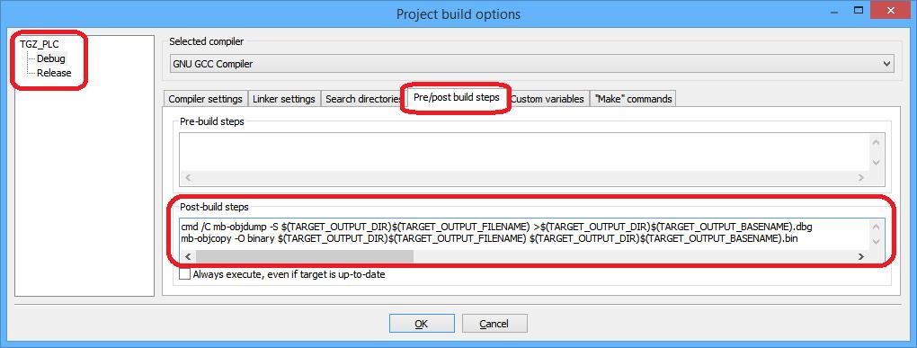 7. Opět klikněte pravým tlačítkem na TGZ_PLC (název projektu) a v lokálním menu zvolte položku Build options.