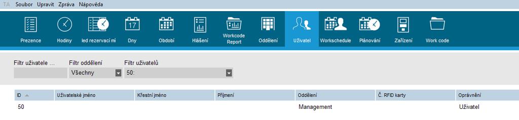 1.8.2 ZAČÁTEK V PROGRAMU Přejděte na stránku "Užívatel" (ALT + E + U) a klikněte na tlačítko "Přidat", které se nachází v pravé horní části stránky.