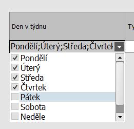 Zaneseme, že zaměstnanci mají zaznamenávanou přestávku od 12:00 do 13:00. Nejprve vybereme dny od pondělí do pátku.