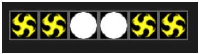 Každý čtverec dokáže zobrazovat následující informace (v závislosti na funkcích skutečného osvětlovacího tělesa): Stmívač Závěrka/Strobo Barva Clona Gobo + rotace goba Procházení nabídky těles