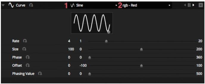 Chování vlny se upravuje pomocí posuvníků. Změnu frekvence vlny proveďte upravením rychlosti (Rate), tím vybraný vzor zrychlíte. Úpravou velikosti (Size) vlnu natáhnete.