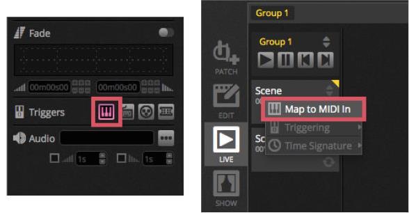 LIVE (pokračování) Pokročilé mapování tlačítek Máte možnost měnit jednotlivé komponenty zprávy MIDI. Příchozí zprávu MIDI lze specifikovat vlevo a odchozí zprávu MIDI lze specifikovat napravo.