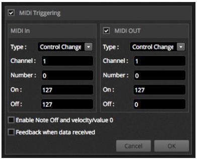 MIDI VÝSTUP Většinu času je hodnota MIDI OUT stejná jako hodnota MIDI IN. Proto se při automatickém naučení tohoto příkazu software naučí stejnou zprávu pro IN a OUT.