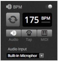 LIVE (pokračování) Spouštění pomocí BPM K dispozici máte několik různých možností synchronizace BPM: Audio Analyzuje příchozí audiosignál a vypočítá BPM (vstupní audio zařízení lze zvolit níže).