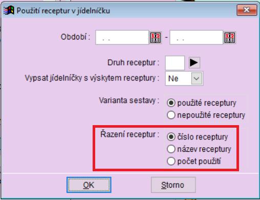 nyní omezit jen na určité vyfiltrované receptury Tisk Použití receptur v jídelníčku Tisk Použití receptur