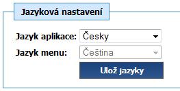 Lze to provést výběrem jazyka v rozbalovacím seznamu a stiskem tlačítka Ulož jazyky na záložce Nastavení.