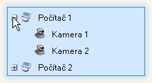 webkamery. V první úrovni stromu jsou vypsány názvy počítačů.