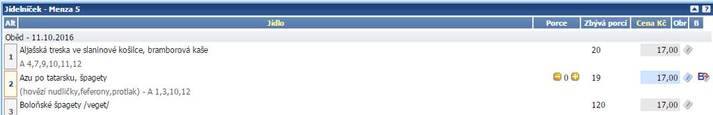 2.2.2 Jídlo nelze objednat Je-li jídlo zobrazeno šedivou barvou, není možné jej objednat.