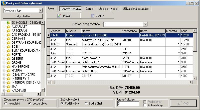 CAD Decor > Prvky vnitřního vybavení V polích Insertion Point > X, Y a Z můžete změnit polohu prvku, v polích Scale Factor > X, Y a Z můžete zadat koeficienty měřítka prvku.