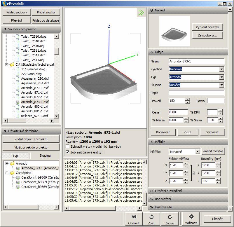 CAD Decor > Převodník prvků Převodník prvků Zatímco v dialogovém okně Prvky vnitřního vybavení můžete importovat pouze modely ve formátu DWG a DWX (DWX je interním formátem výrobce programu),