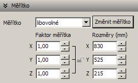 CAD Decor > Převodník prvků Změna rozměrů modelu před vložením prvku do uživatelské databáze se provádí v panelu Měřítko: Když v seznamu Soubory pro převod vyberete některý prvek, v panelu Měřítko v