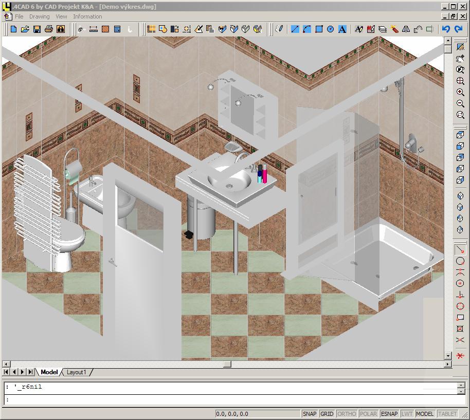 Rychlá vizualizace CAD Decor > Rychlá vizualizace V návrhovém prostředí dot4cadu, kde je navržená místnost zobrazena drátově se vám občas může přihodit, že ztratíte orientaci a nebudete si najednou