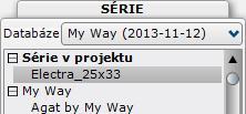 Na kartě SÉRIE zvolte databázi z výsuvného seznamu Databáze: V seznamu pod názvem zvolené databáze se objeví přehled výrobních programů (první úroveň ve stromové struktuře).