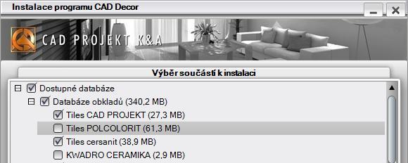 CAD Decor > Instalace Neuděláte chybu, když vždy necháte zaškrtnuty všechny přepínače a klepnete na tlačítko Další.
