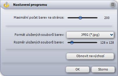 Nastavení Zvolíte-li položku Nastavení, otevře se dialogové okno Nastavení programu: CAD Decor > Modul barev Tikkurila Maximální počet barev na stránce Barvy jsou při zobrazení v panelu Tikkurila