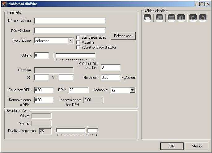 CAD Decor > Editor databáze dlaždic Klepněte na ikonu (druhá zleva), můžete také použít klávesovou zkratku CTRL+N.