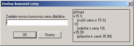 zápisu změny ceny do vstupního pole. Zapíšete-li číselnou hodnotu bez znaménka + nebo -, nastavíte stejnou cenu všech dlaždic (zadáte-li např.