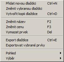 CAD Decor > Editor databáze dlaždic Dlaždice Z místní nabídky nad názvem dlaždice můžete spustit následující nástroje: Změna dlaždice Zvolíte-li položku Změnit vybranou dlaždici, otevře se stejné