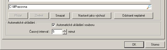 Zařazenou složku můžete vybrat, upravit v poli a změněnou uložit zpět do seznamu tlačítkem Změnit. Vybrané složky můžete ze seznamu odstranit tlačítkem Smazat.