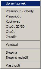 CAD Decor > Kreslení místností Klepněte pravým tlačítkem myši, zobrazí se místní nabídka: Vyberte položku Upravit prvek.