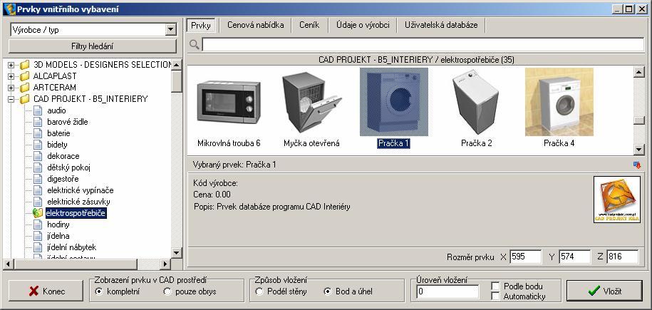 CAD Decor > Prvky vnitřního vybavení Prvky vnitřního vybavení Program obsahuje databáze sanitární techniky, nábytku a různých dalších doplňkových prvků, které můžete velmi jednoduše vkládat do