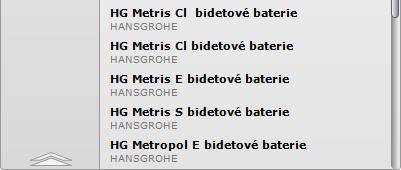 Už během zapisování prvních znaků se pod vyhledávacím polem začne překreslovat panel s výsledky hledání: Panel může mít až tři sekce nazvané Model, Typ a Skupina.