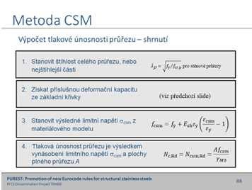 Pružný model s lineárním nárůstem zpevnění nahrazuje model uvažující pružné a následně dokonale plastické chování. První krok metody CSM je stanovení deformační kapacity průřezu.