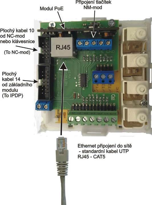 propojení "To IPDP" je směr vedoucí vždy k základnímu modulu, "To NCmod" je směr na konec řady (na poslední NC-mod). Na desce NC-mod/IPNC-mod je svorka 12V.