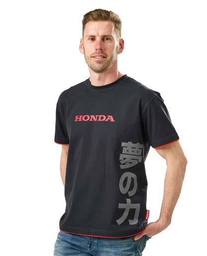 PÁNSKÉ TRIČKO POWER OF DREAMS Toto tmavě šedé tričko s červeným logem Honda na hrudi je současně opatřeno nápisem The Power
