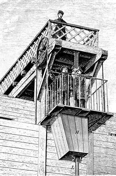 V roce 1830 v anglickém městě Derby postavili Angličané Frost a Strutt první výtah na parní pohon.